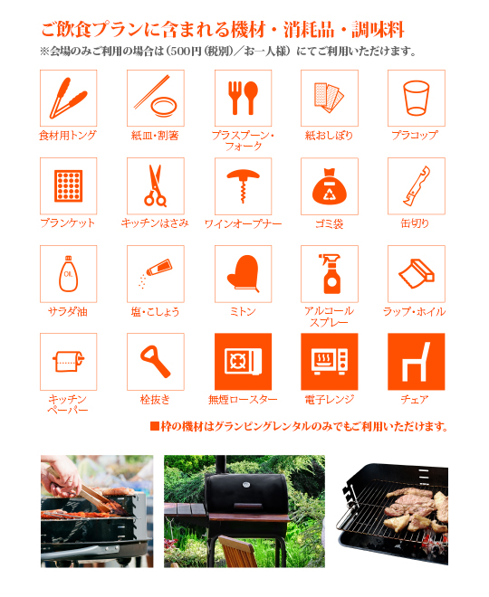 ご飲食プランに含まれる機材・消耗品・調味料